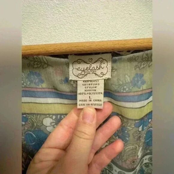 Eyelash Couture dress green floral knee length short sleeve cowl neck size large - Picture 3 of 12